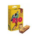ביסקוויט זרעים לתוכים וציפורי שיר RIO באריזה צהובה עם תמונות ציפורים.